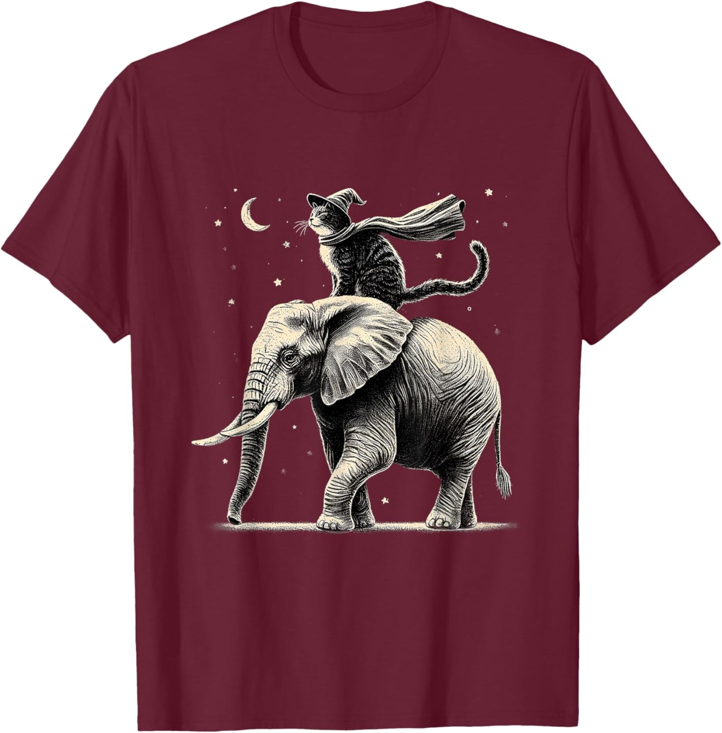 Cat Riding Elephant Design Animal Elephant Lovers T-Shirt - T-Shirt | Maroon