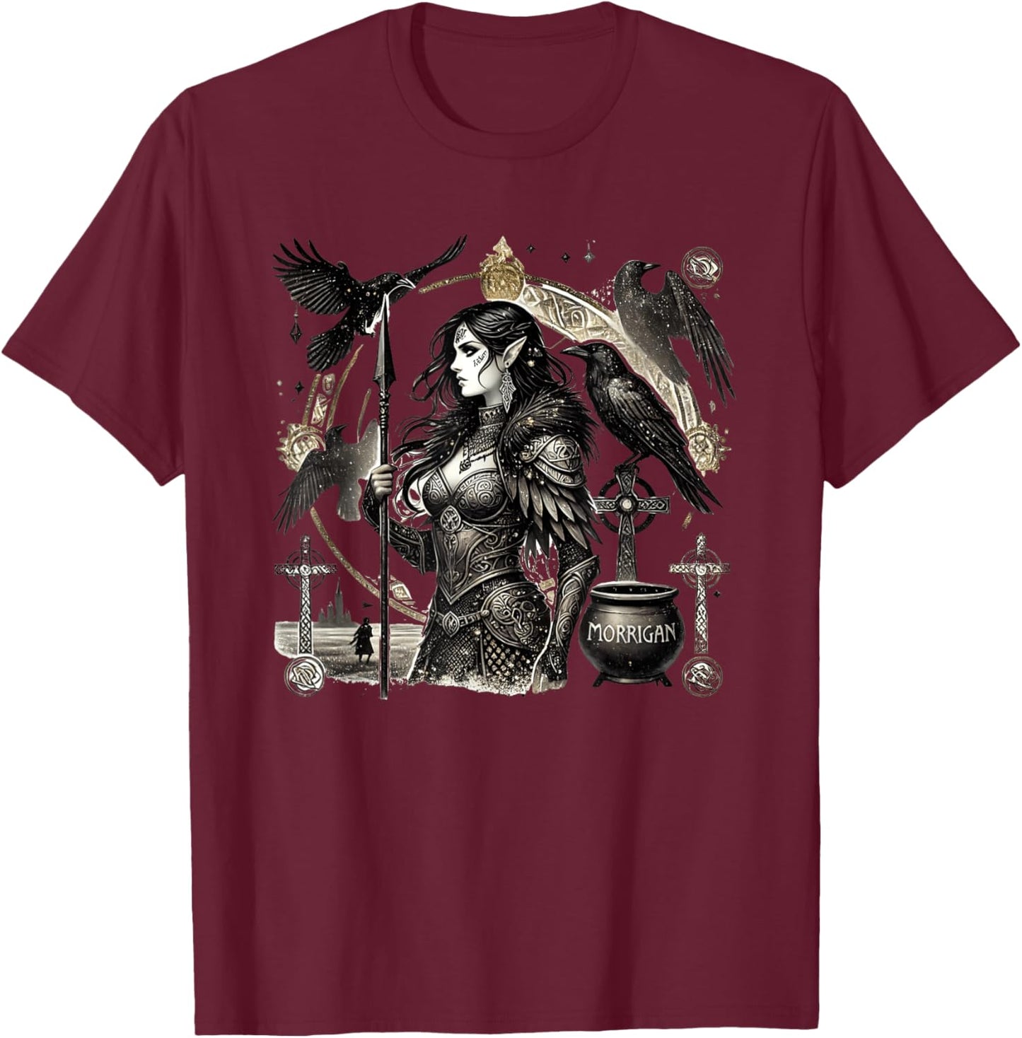 The Morrigan: Celtic Goddess of War and Fate, Raven Power T-Shirt - T-Shirt | Maroon