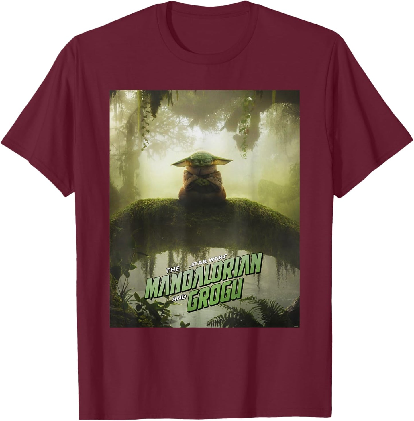 Star Wars The Mandalorian and Grogu Movie Meditating Poster T-Shirt - T-Shirt | Maroon