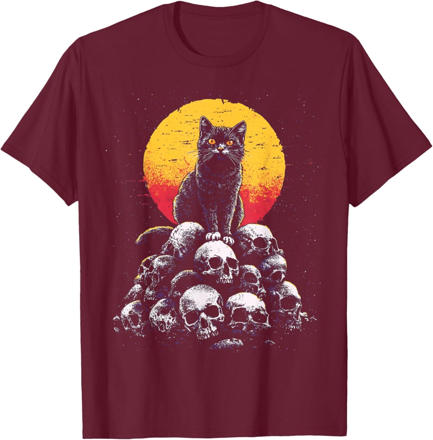Dark Cat Black Gothic Skeleton Mountain Gothic Art T-Shirt - T-Shirt | Maroon
