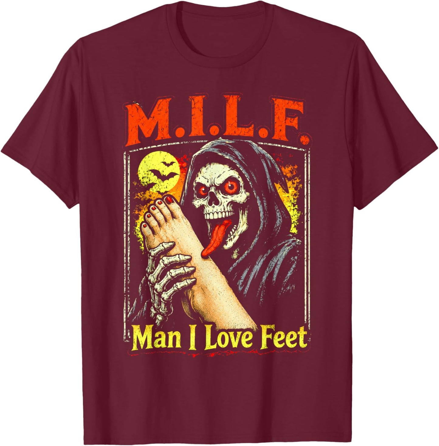 M.I.L.F. Man I Love Feet, Inappropriate Humor Foot Toe Lover T-Shirt - T-Shirt | Maroon