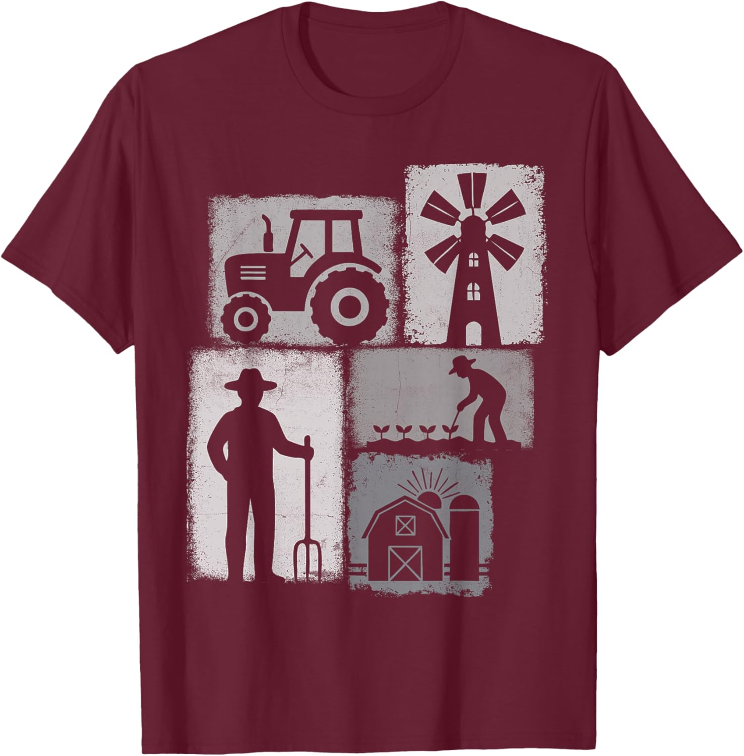 Farmer Vintage Collage Farming Men Rancher Cowboy Farm Owner T-Shirt - T-Shirt | Maroon