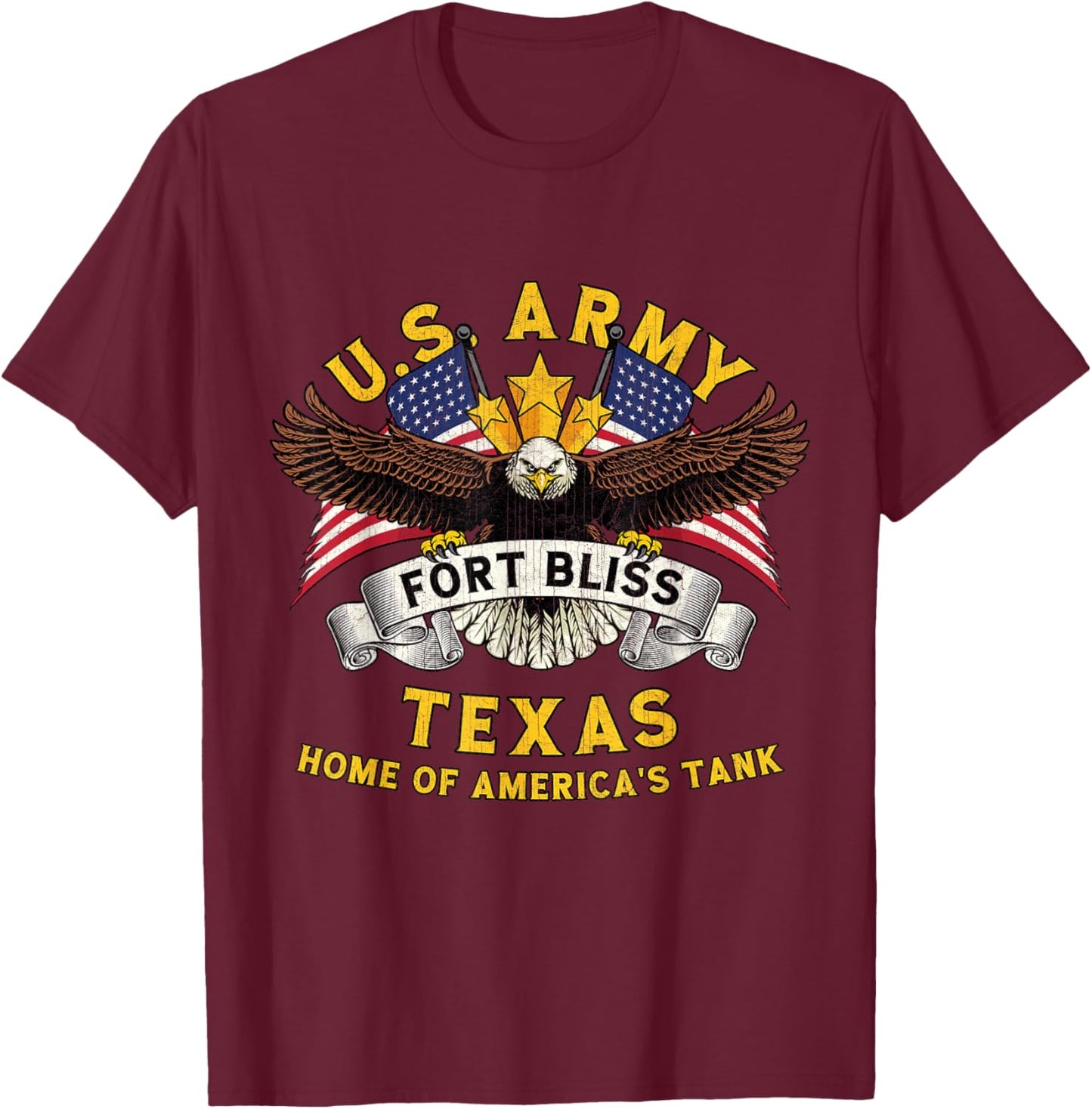 Fort Bliss Texas TX Vintage Military Base Veterans Day T-Shirt - T-Shirt | Maroon