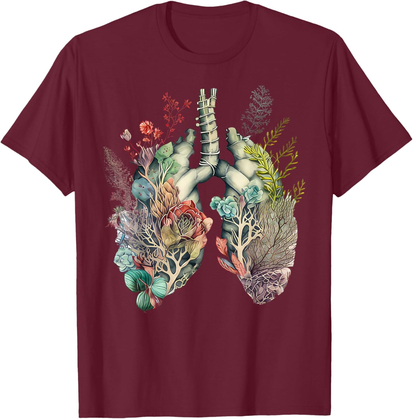 Anatomy Floral Lung RT Respiratory Therapy Pulmonologist T-Shirt - T-Shirt | Maroon