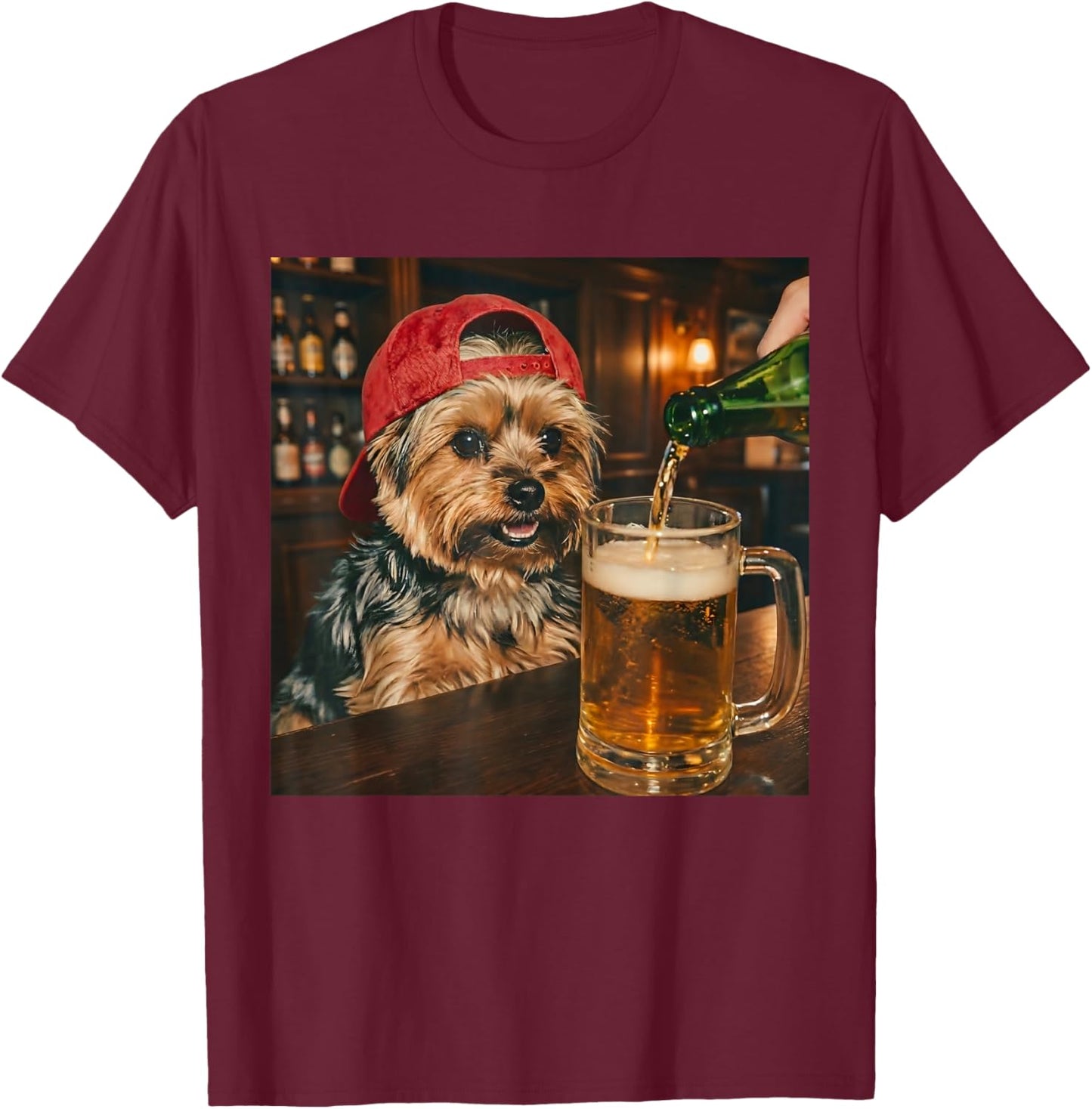 Funny Yorkie Drinking Beer Meme Women T-Shirt - T-Shirt | Maroon