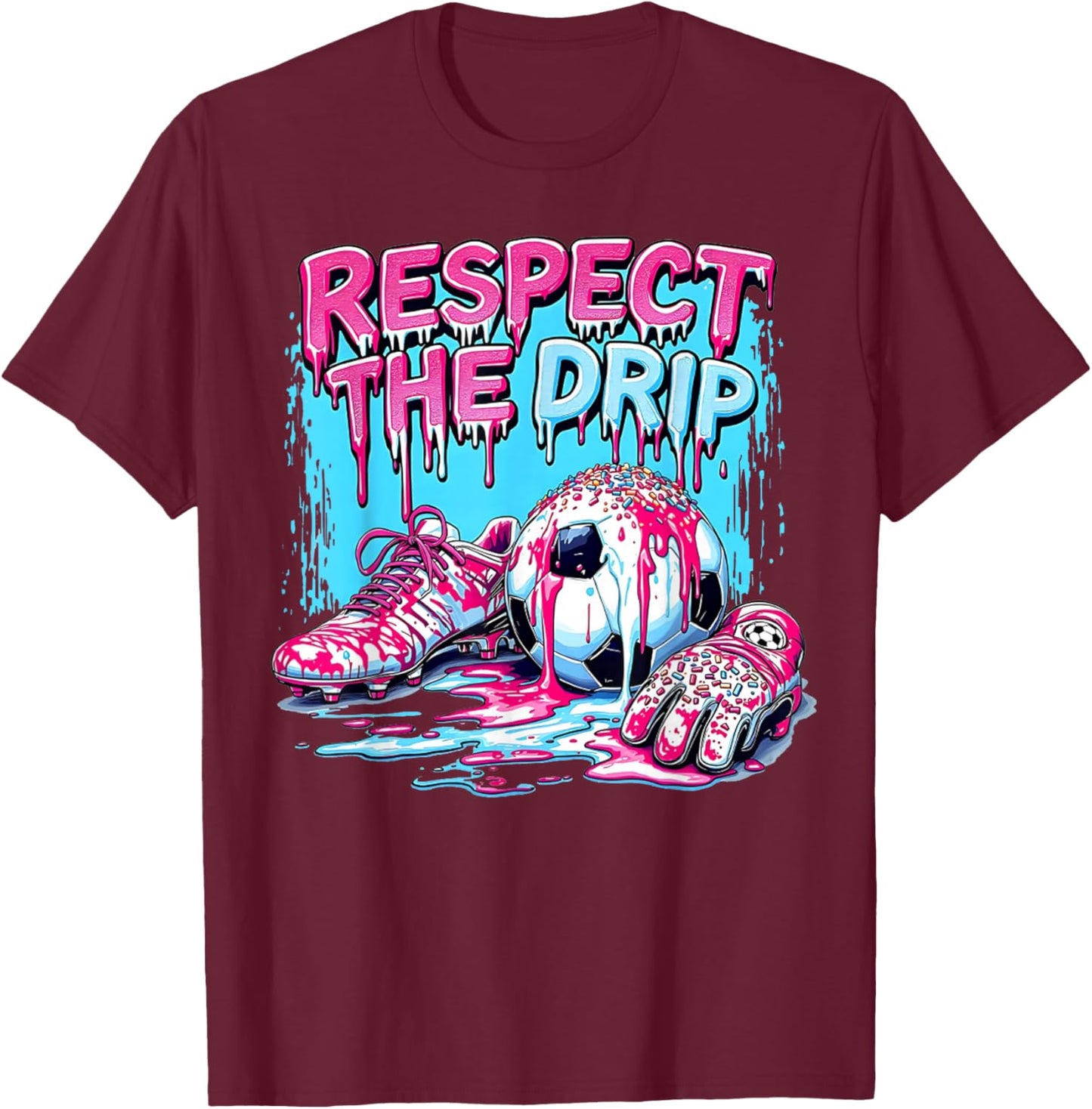 Soccer Ice Cream Sprinkles Theme Youth Respect The Drip Kids T-Shirt - T-Shirt | Maroon