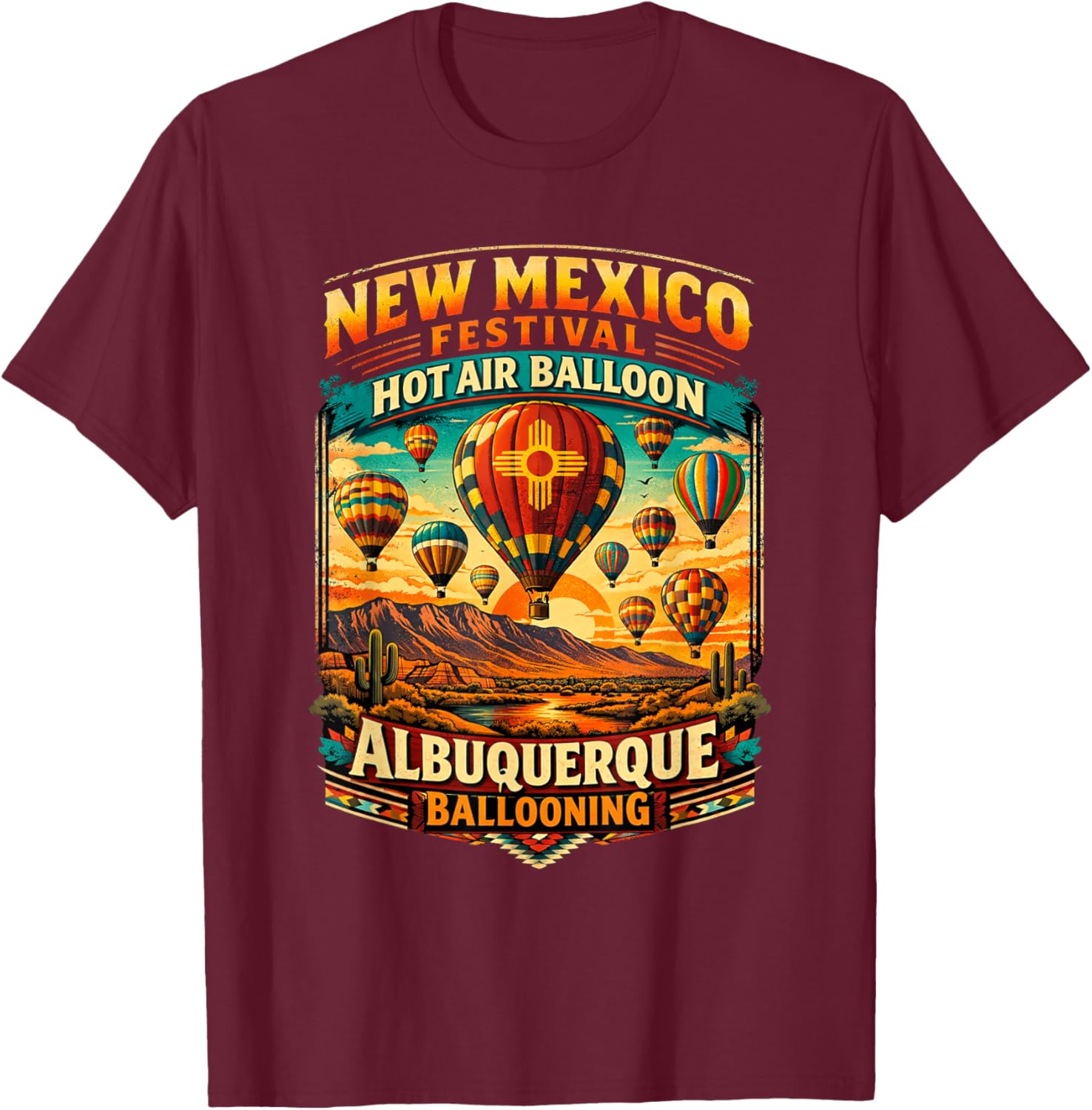 Albuquerque Hot Air Balloon New Mexico Fiesta Sunset Art T-Shirt - T-Shirt | Maroon