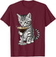 Funny Cat Drinking Cocktail Cute Kitten Cat Lover T-Shirt - T-Shirt | Maroon