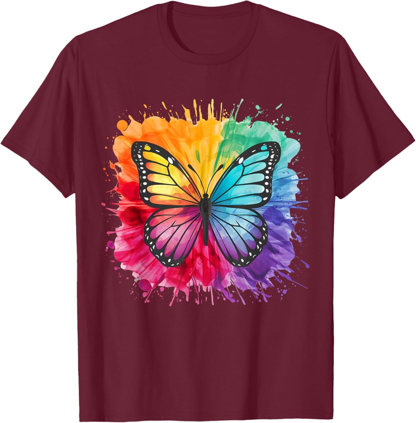 Butterfly Lover Colorful Watercolor Butterflies Butterfly T-Shirt - T-Shirt | Maroon