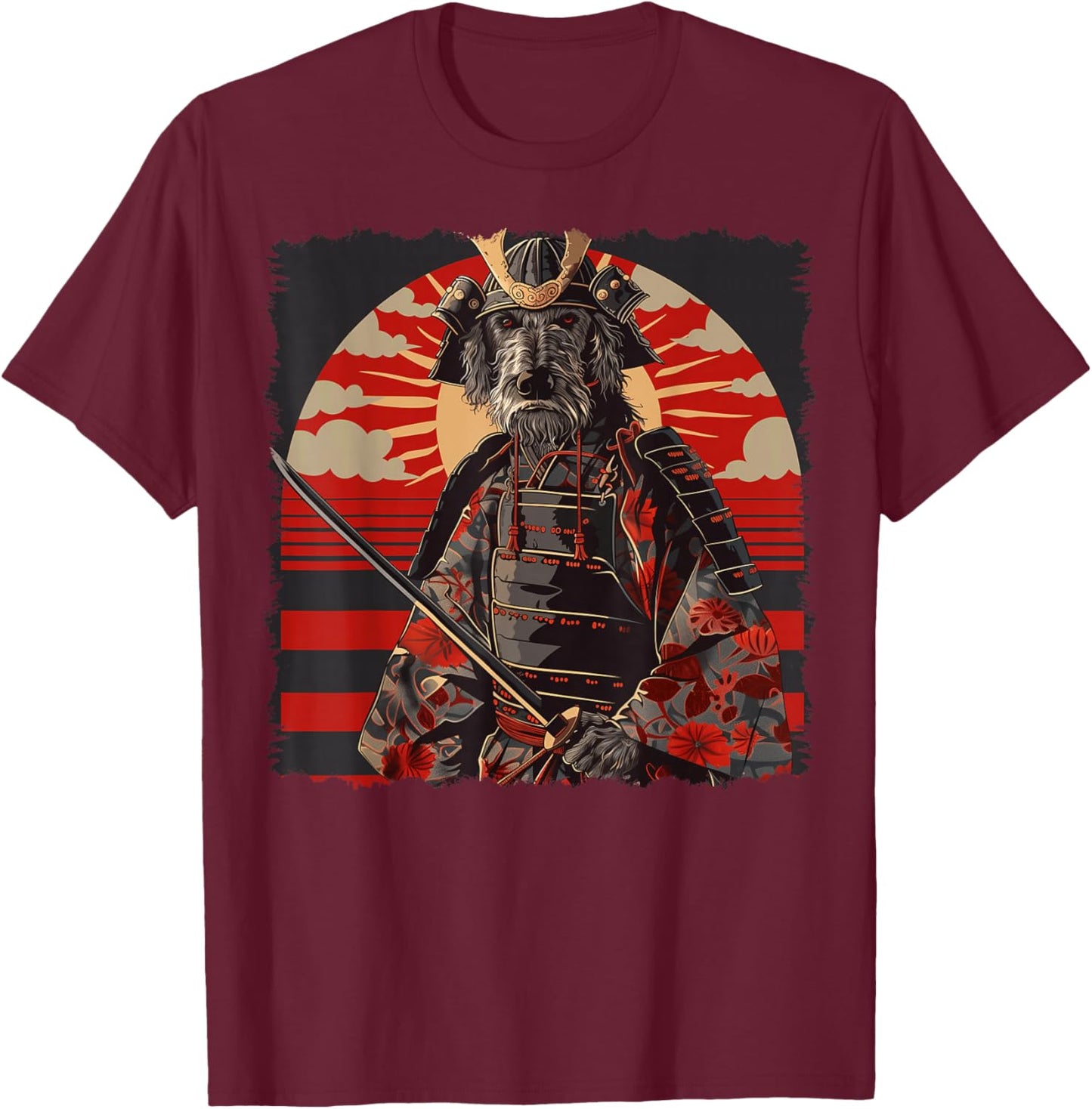 Irish Wolfhound Dog Japanese Art Samurai Ukiyo-e Vintage T-Shirt - T-Shirt | Maroon