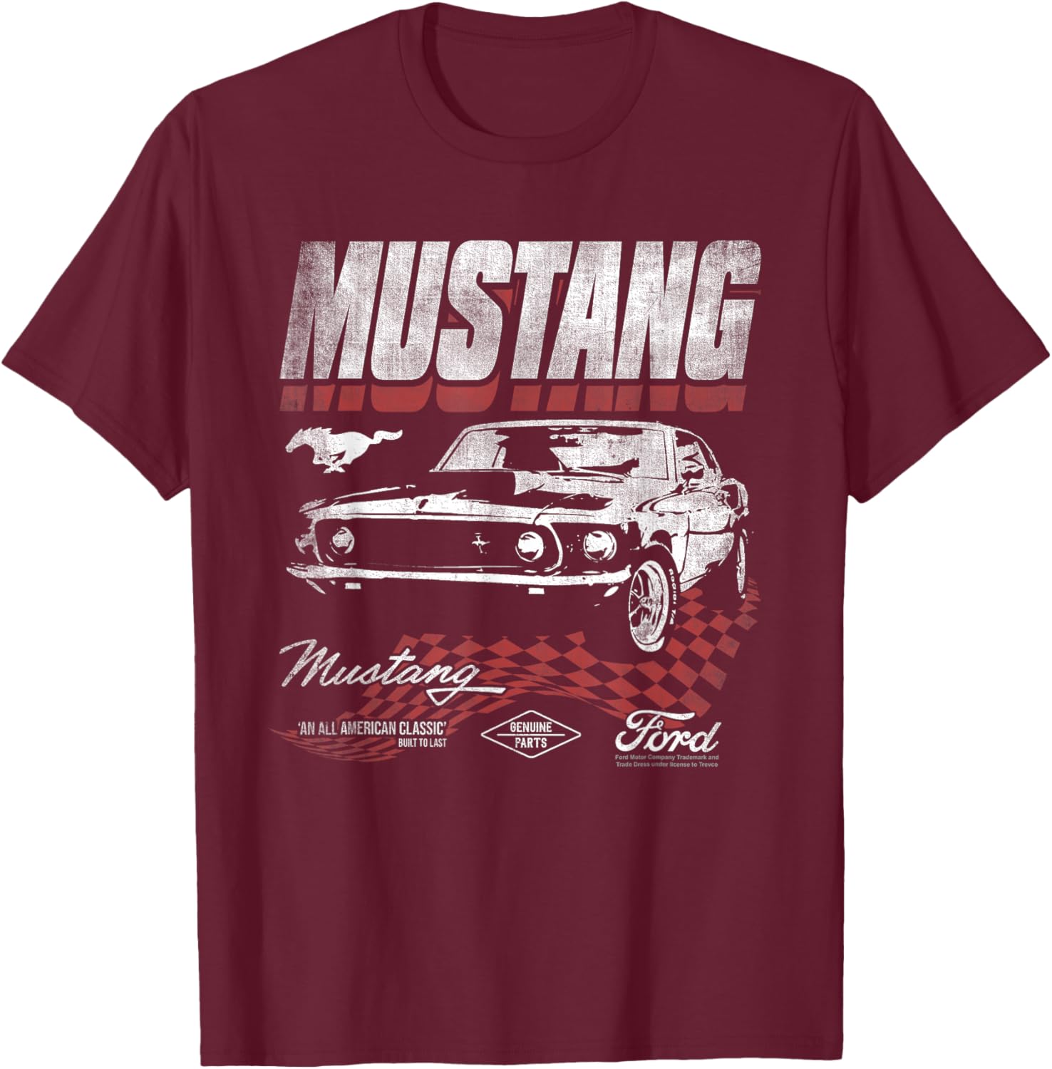 Ford Mustang Checkered Race T-Shirt - T-Shirt | Maroon