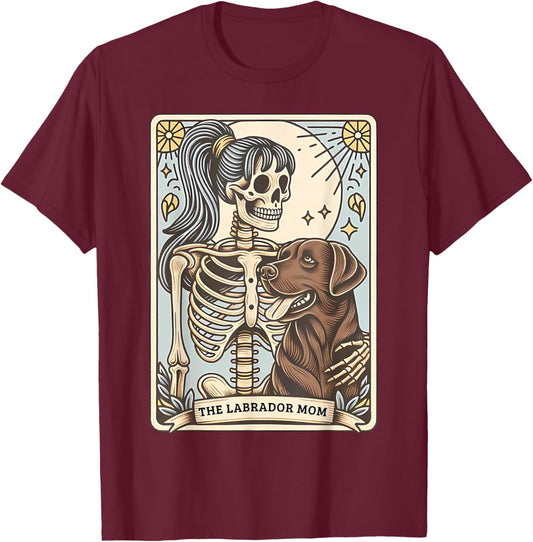 Funny Skeleton Chocolate Lab Mom Tarot Card Witchy Vibes T-Shirt - T-Shirt | Maroon