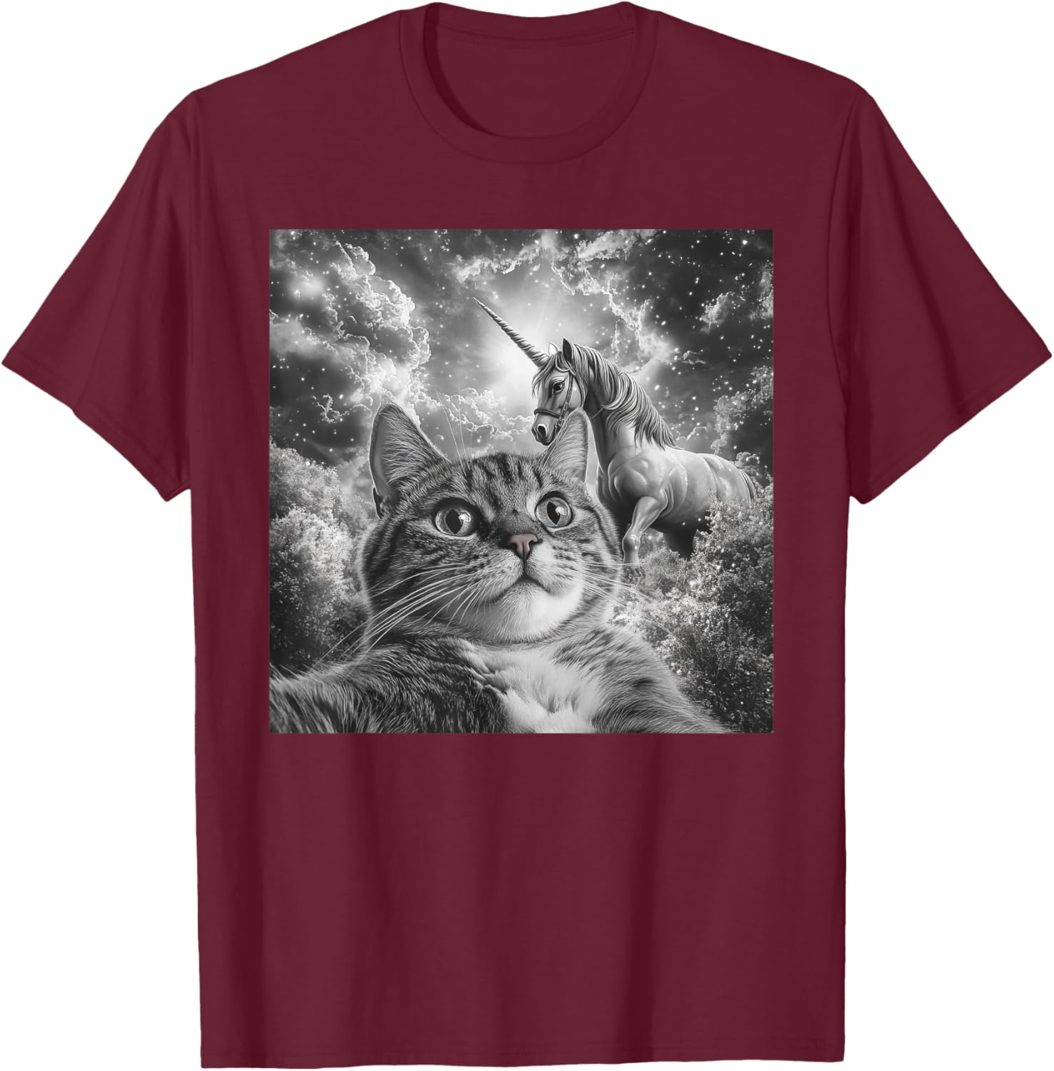 Cat Selfie With Unicorn Funny Cat Men Women Kids T-Shirt - T-Shirt | Maroon