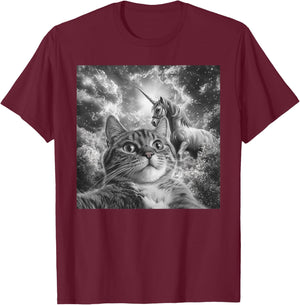 Cat Selfie With Unicorn Funny Cat Men Women Kids T-Shirt - T-Shirt | Maroon