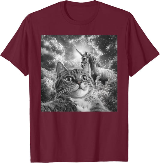 Cat Selfie With Unicorn Funny Cat Men Women Kids T-Shirt - T-Shirt | Maroon