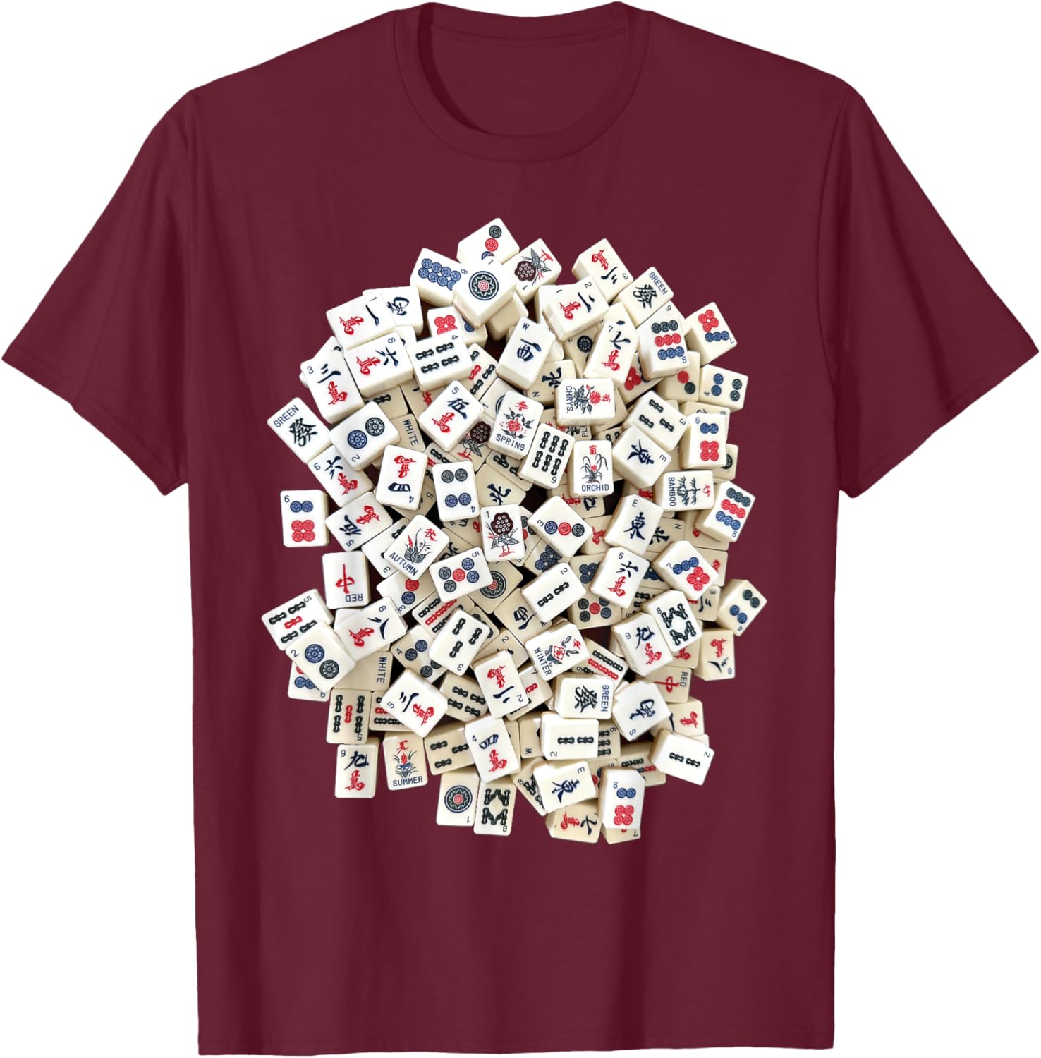 Mah Jong Tiles, Mah Jongg, Mahjong Game Tiles T-Shirt - T-Shirt | Maroon