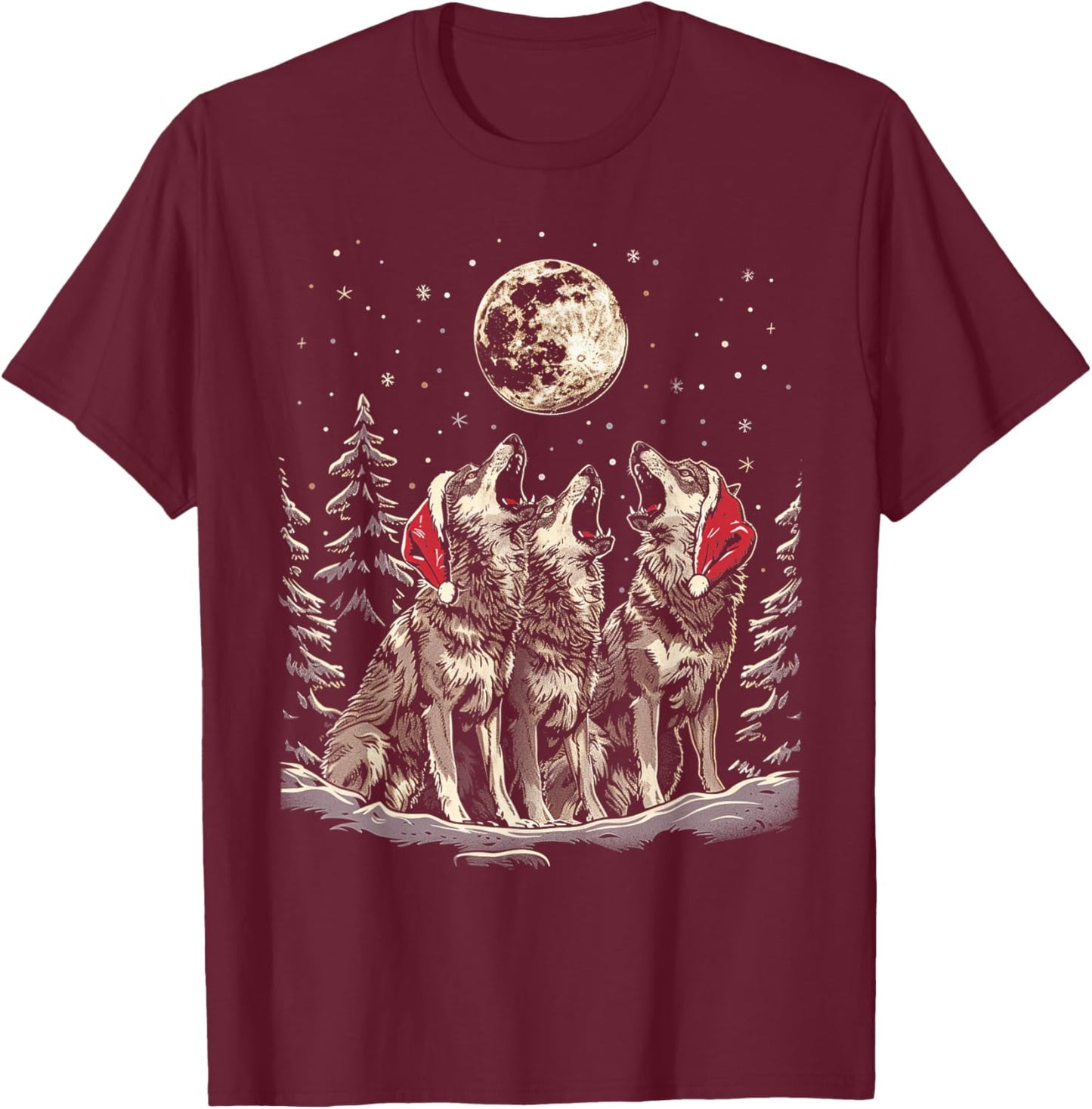 Wolf - Funny Merry Christmas Santa Matching Family Holiday T-Shirt - T-Shirt | Maroon