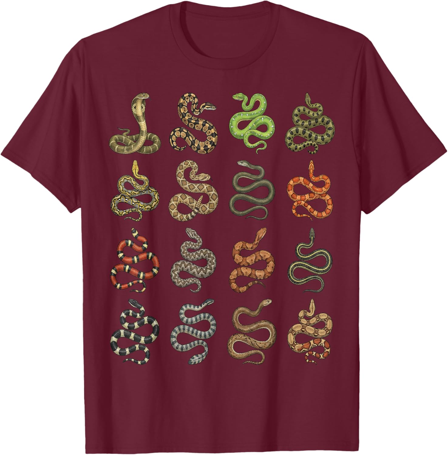 Types of Snakes Chart – Herpetology Species T-Shirt - T-Shirt | Maroon
