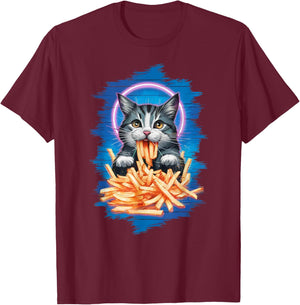 Funny Cat French Fries Humorous Potato Food Lovers T-Shirt - T-Shirt | Maroon