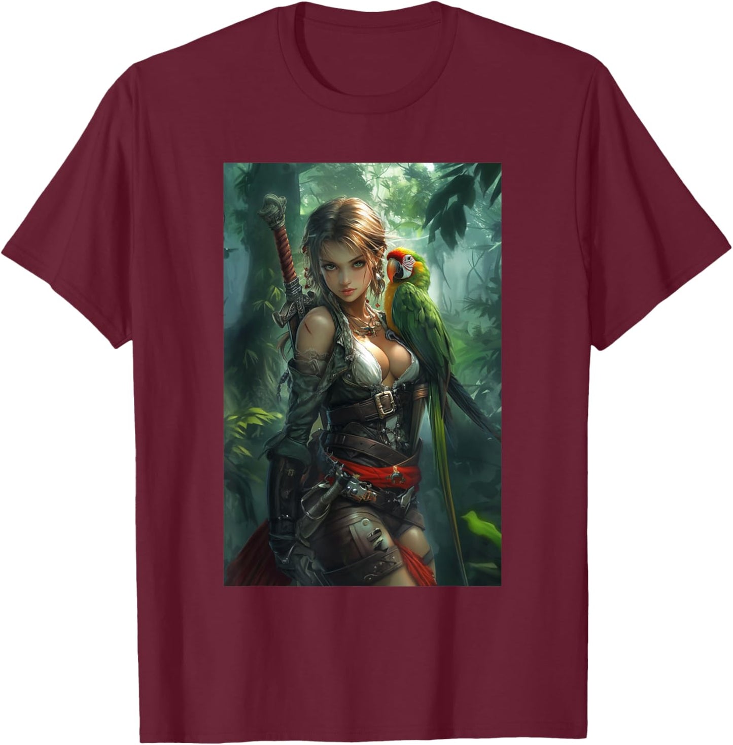 Sexy Anime Girl Pirate Manga Artwork Anime Merch T-Shirt - T-Shirt | Maroon