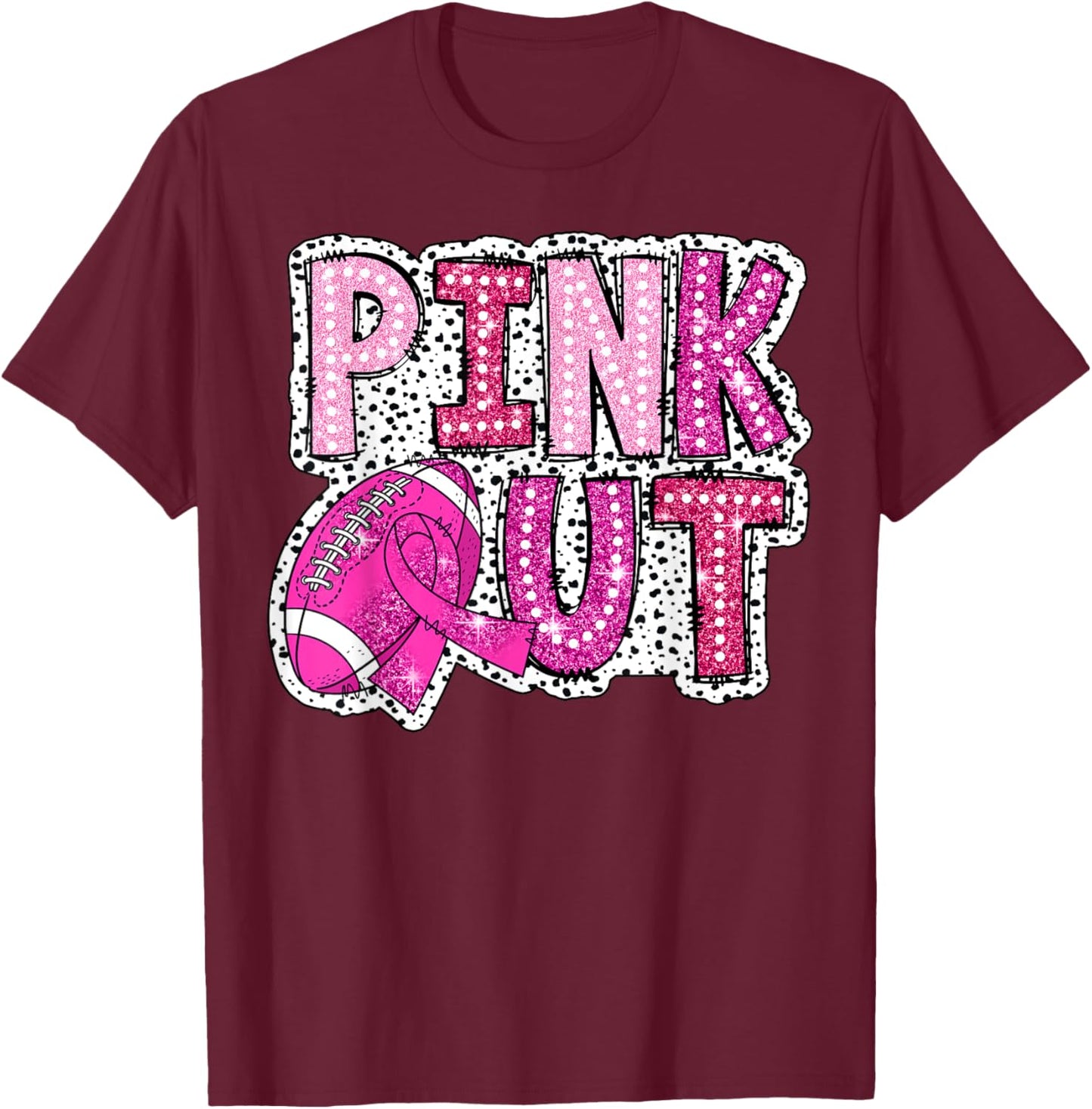 Pink Out Football Tackle Breast Cancer Awareness Dalmatian T-Shirt - T-Shirt | Maroon