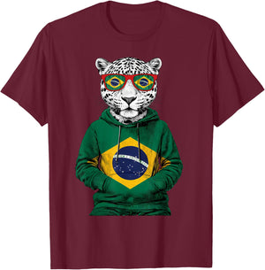 Brazil Flag Leopard Brazilian Roots Brasilian Pride Brasil T-Shirt - T-Shirt | Maroon