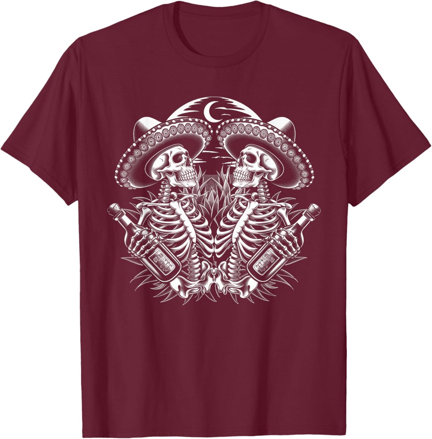 Mexico Vintage Skeleton Tequila Dia De Los Muertos Mexican T-Shirt - T-Shirt | Maroon
