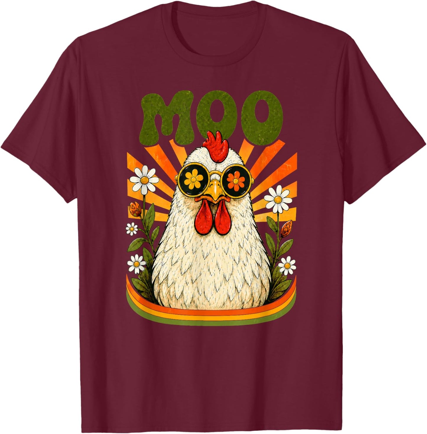 Funny Moo Chicken Men Women Farm Animal Vintage T-Shirt - T-Shirt | Maroon