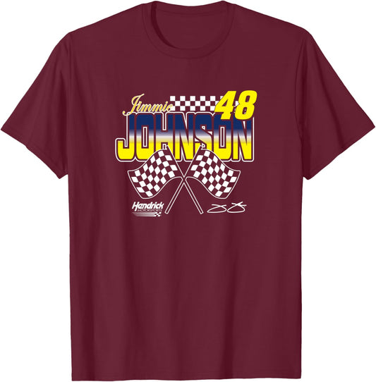 Jimmie Johnson 48 Flag Hendrick Motorsports Licensed T-Shirt - T-Shirt | Maroon
