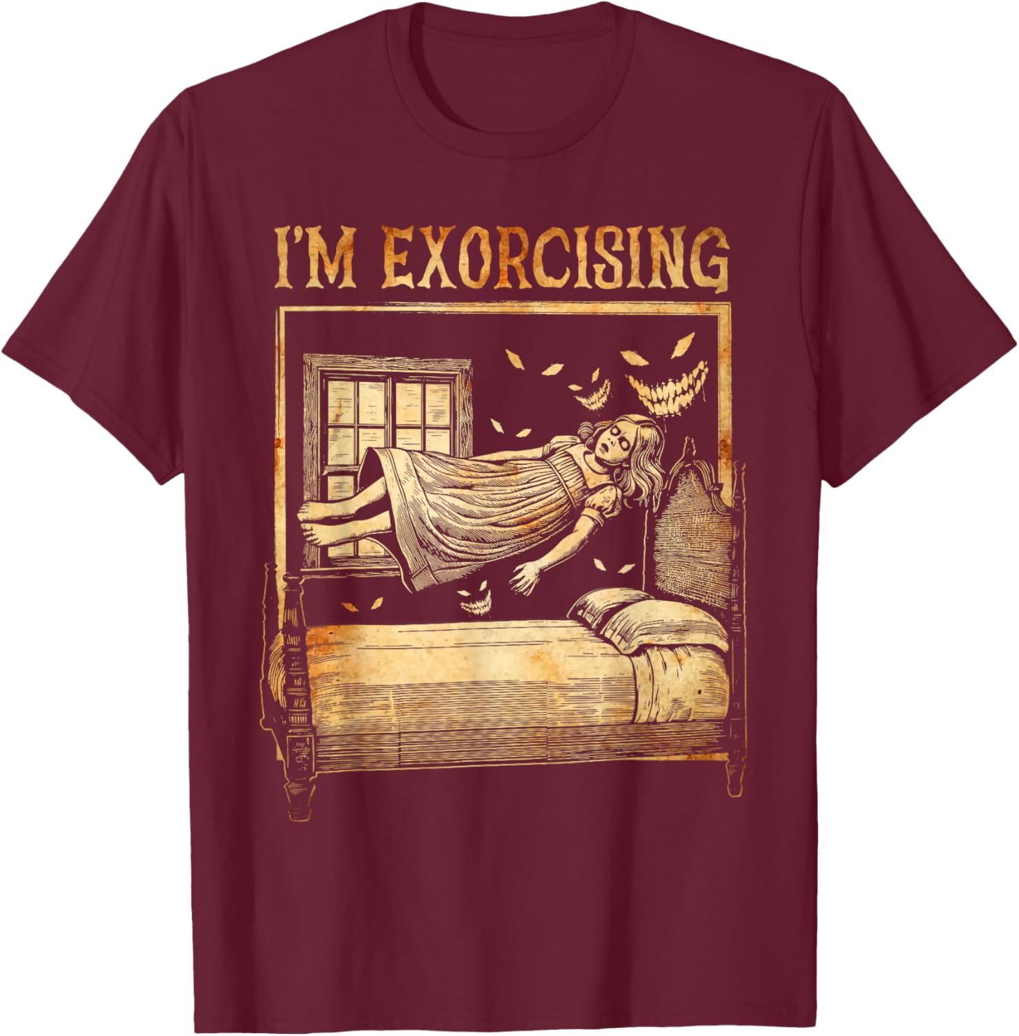 Halloween Fitness Horror Ghost I'm Exorcising Funny Gym T-Shirt - T-Shirt | Maroon