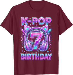 K-Pop 7th Birthday Kpop Girl 7 Year Old Korean Music T-Shirt - T-Shirt | Maroon