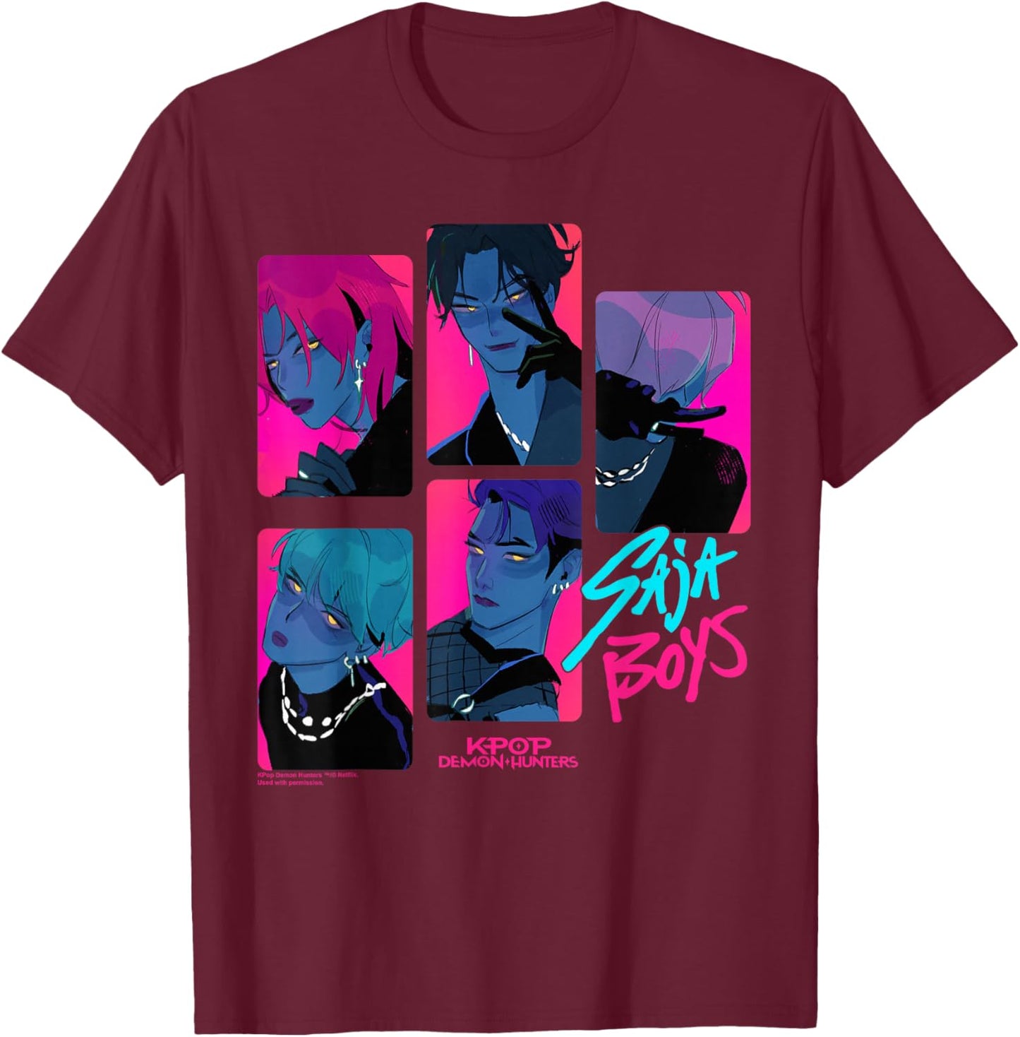Kpop Demon Hunters Saja Boys Demons Officially Licensed T-Shirt - T-Shirt | Maroon