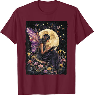 Whimsical Book Fairy Reading Bookish Fairycore T-Shirt - T-Shirt | Maroon