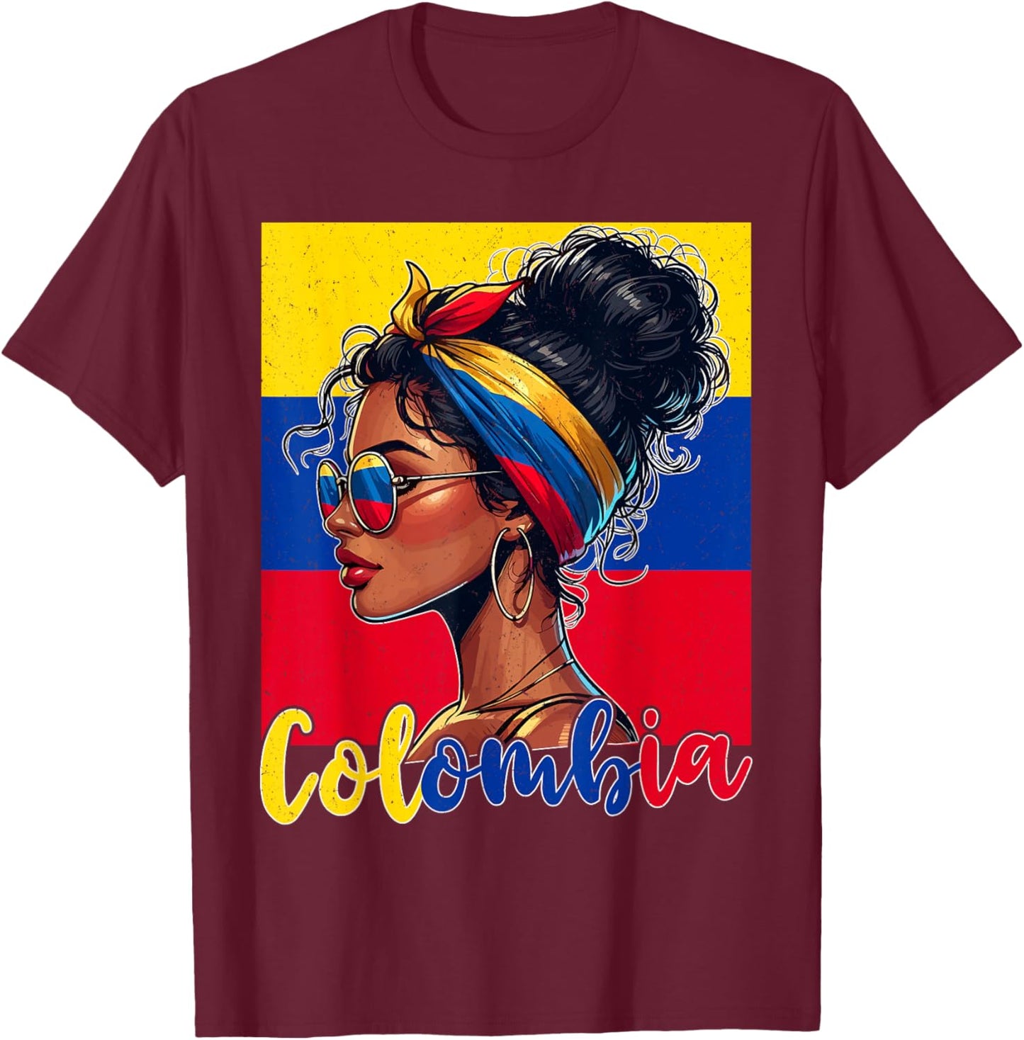 Kolumbianisches Mädchen Kolumbien Flagge Stolze Afro Kolumbianische Frauen T-Shirt - T-Shirt | Maroon