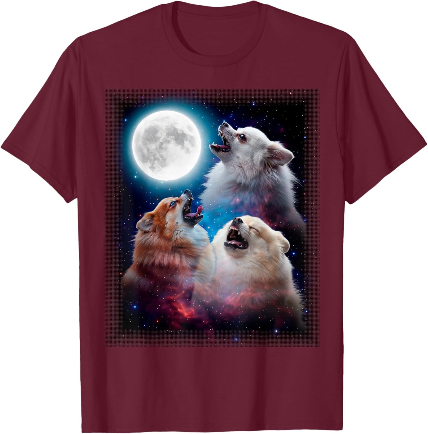 3 Pomeranians Moon Funny 80s 90s Retro Dog T-Shirt - T-Shirt | Maroon