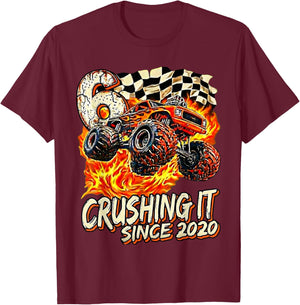 Birthday Monster Truck Boy 6 Year Old Crushing It Since 2020 T-Shirt - T-Shirt | Maroon