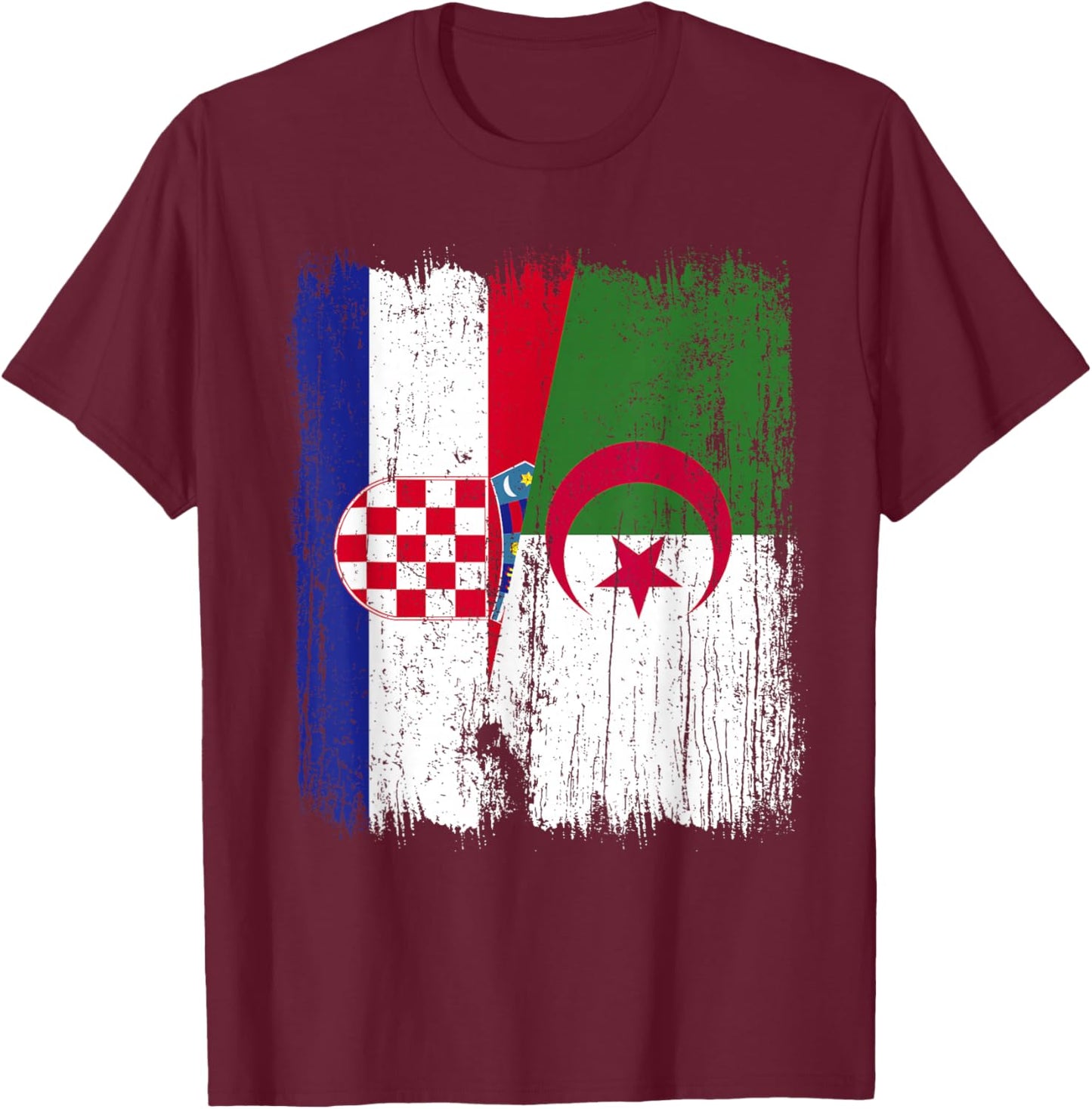 Croatie Algérie Demi Drapeau Croate Patrimoine Algérien T-Shirt - T-Shirt | Maroon