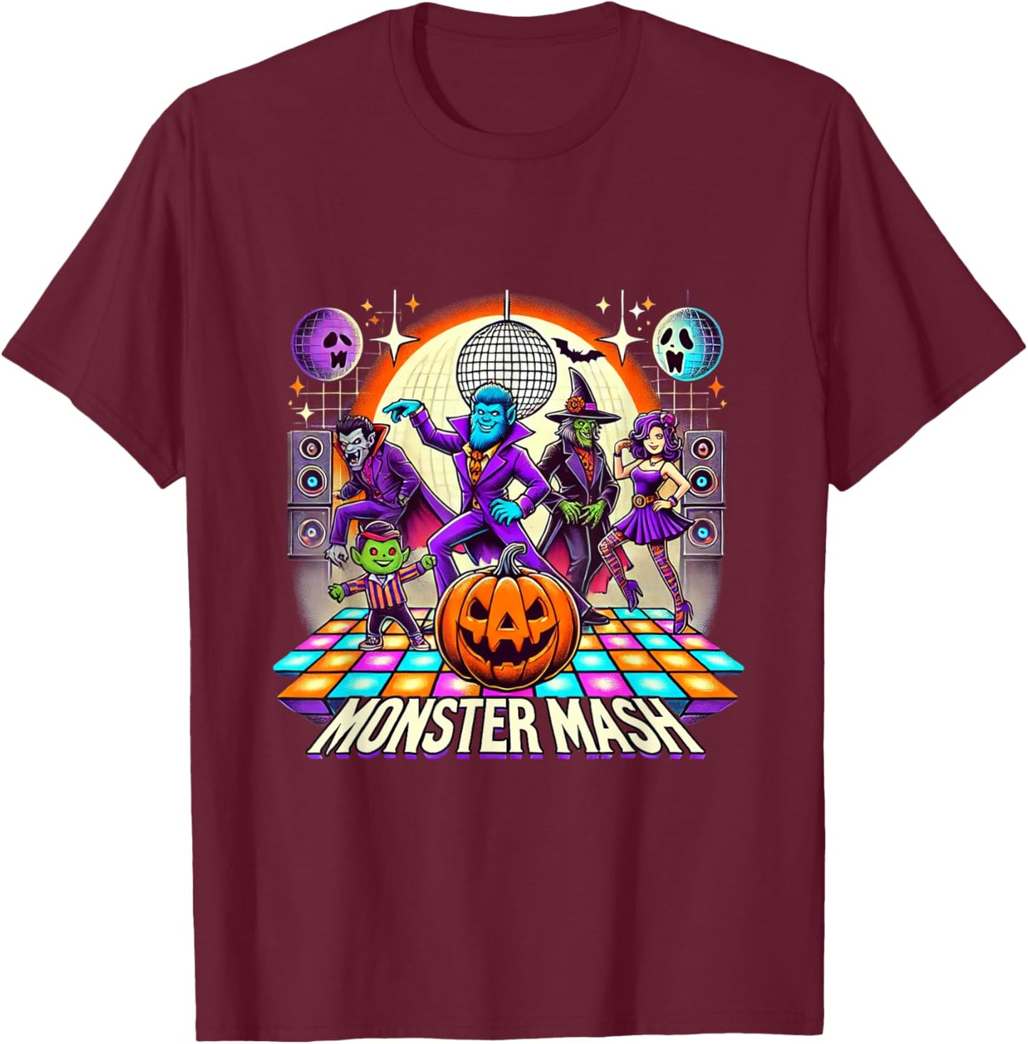 Monster Mash Vintage Ghost Halloween Funny T-Shirt - T-Shirt | Maroon