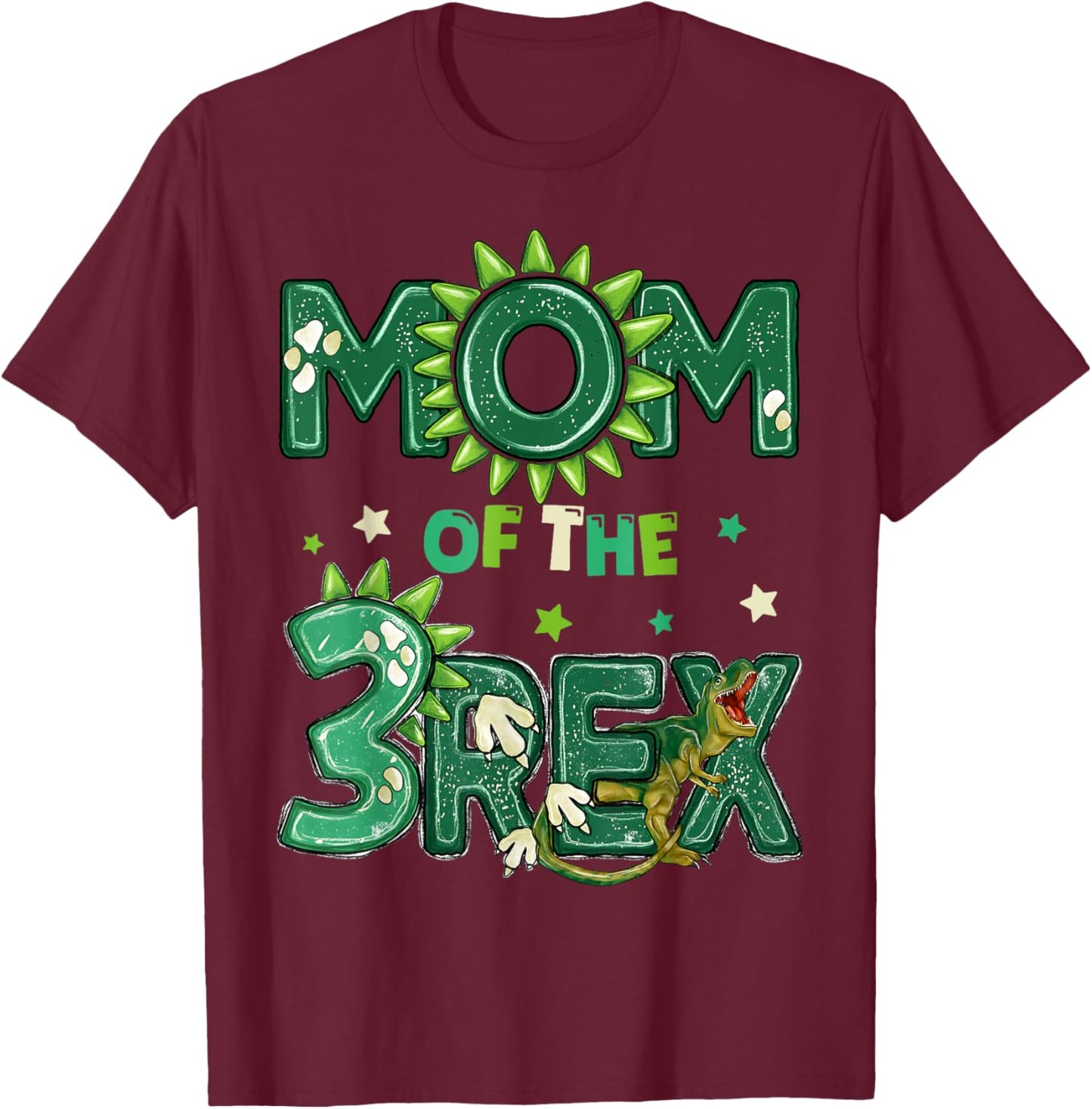 Mom of The Three Rex Birthday Dinosaur Family Matching T-Shirt - T-Shirt | Maroon