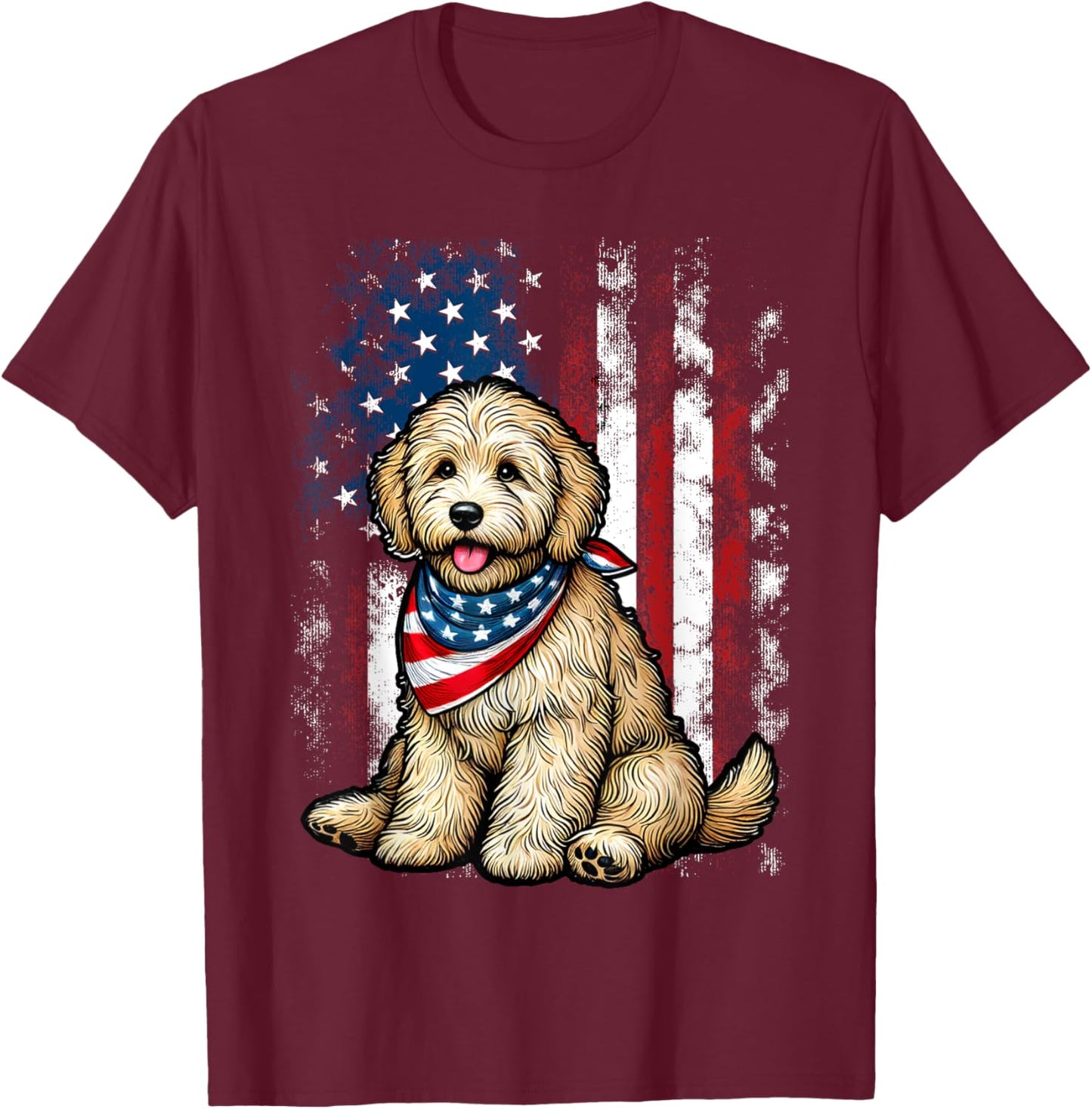 Goldendoodle 4th of July Patriotic Golden Doodle Dog T-Shirt - T-Shirt | Maroon
