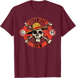 One Piece Straw Hat Crew Skull T-Shirt - T-Shirt | Maroon