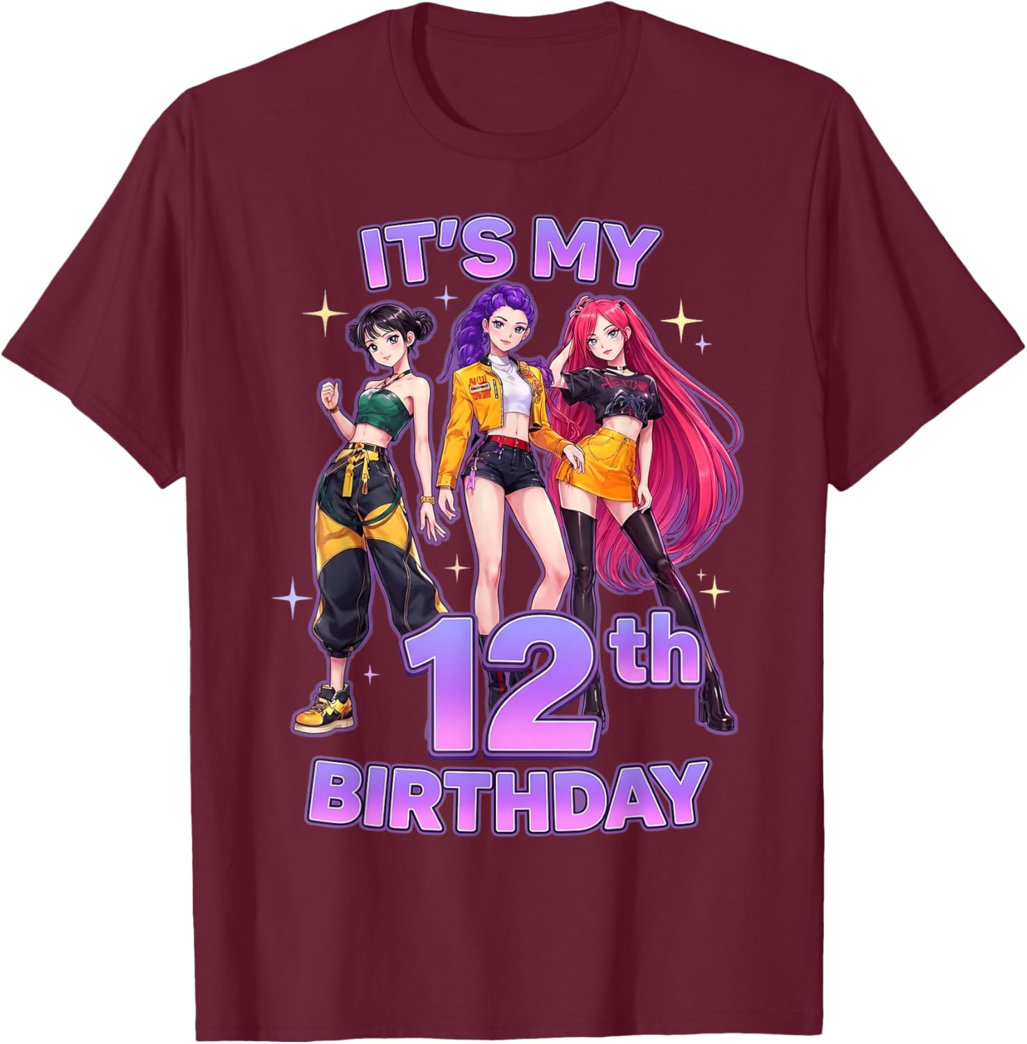 12 Jahre, Geburtstag, K-Pop, Kinder, 12. Geburtstag, Mädchen, K-Pop T-Shirt - T-Shirt | Maroon