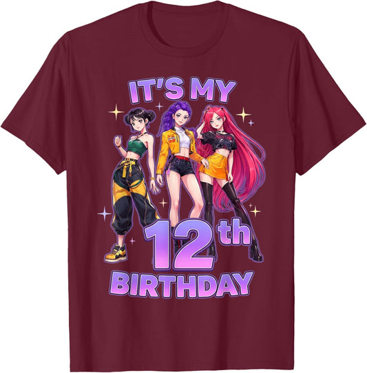 12 Jahre, Geburtstag, K-Pop, Kinder, 12. Geburtstag, Mädchen, K-Pop T-Shirt - T-Shirt | Maroon