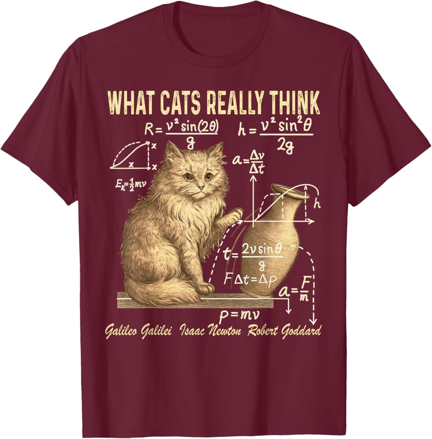 Funny Physics Science Humor What Cats Really Think Weird cat T-Shirt - T-Shirt | Maroon