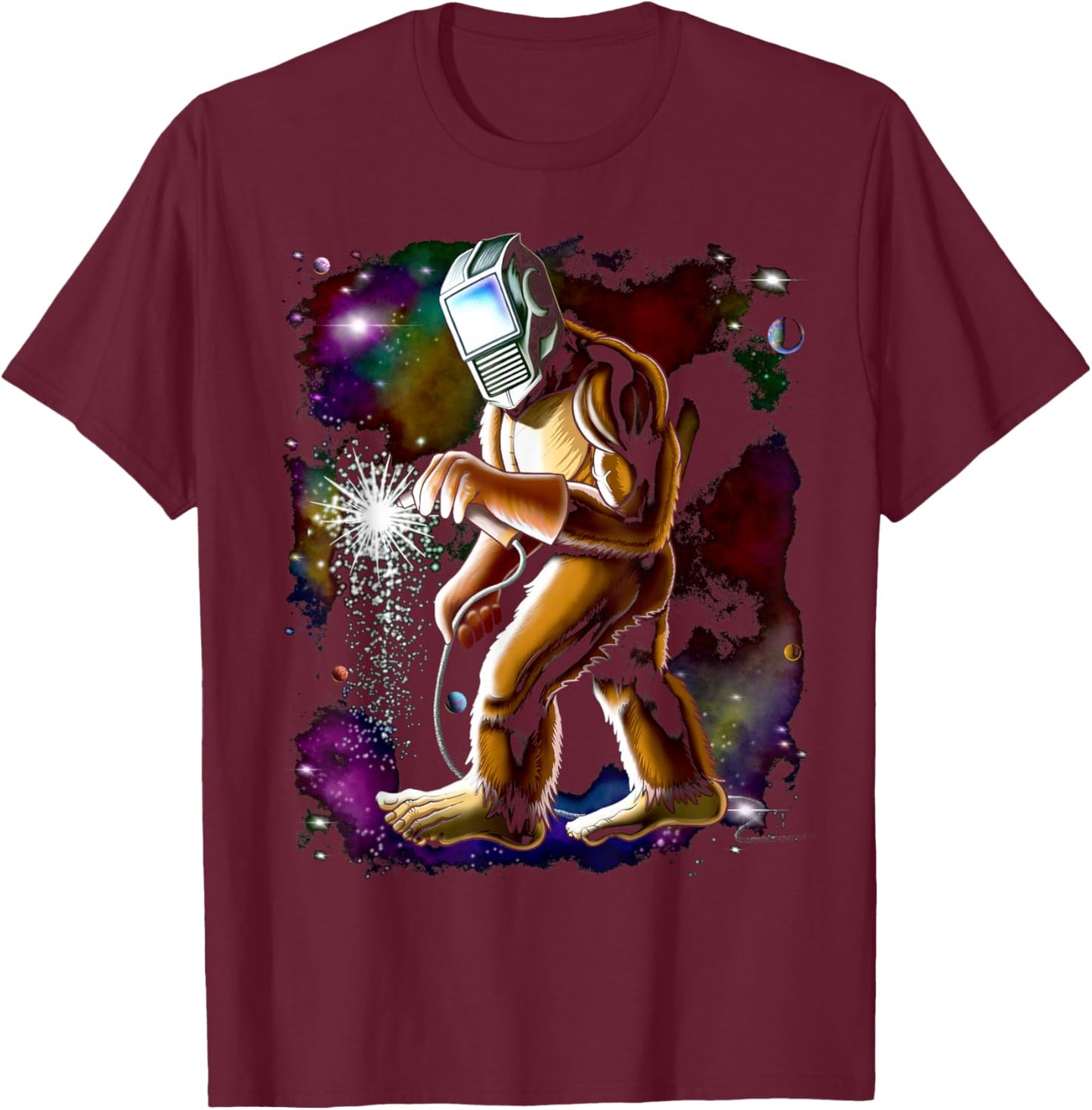 Bigfoot Welder Funny Sasquatch Welders Bigfoot Welding T-Shirt - T-Shirt | Maroon