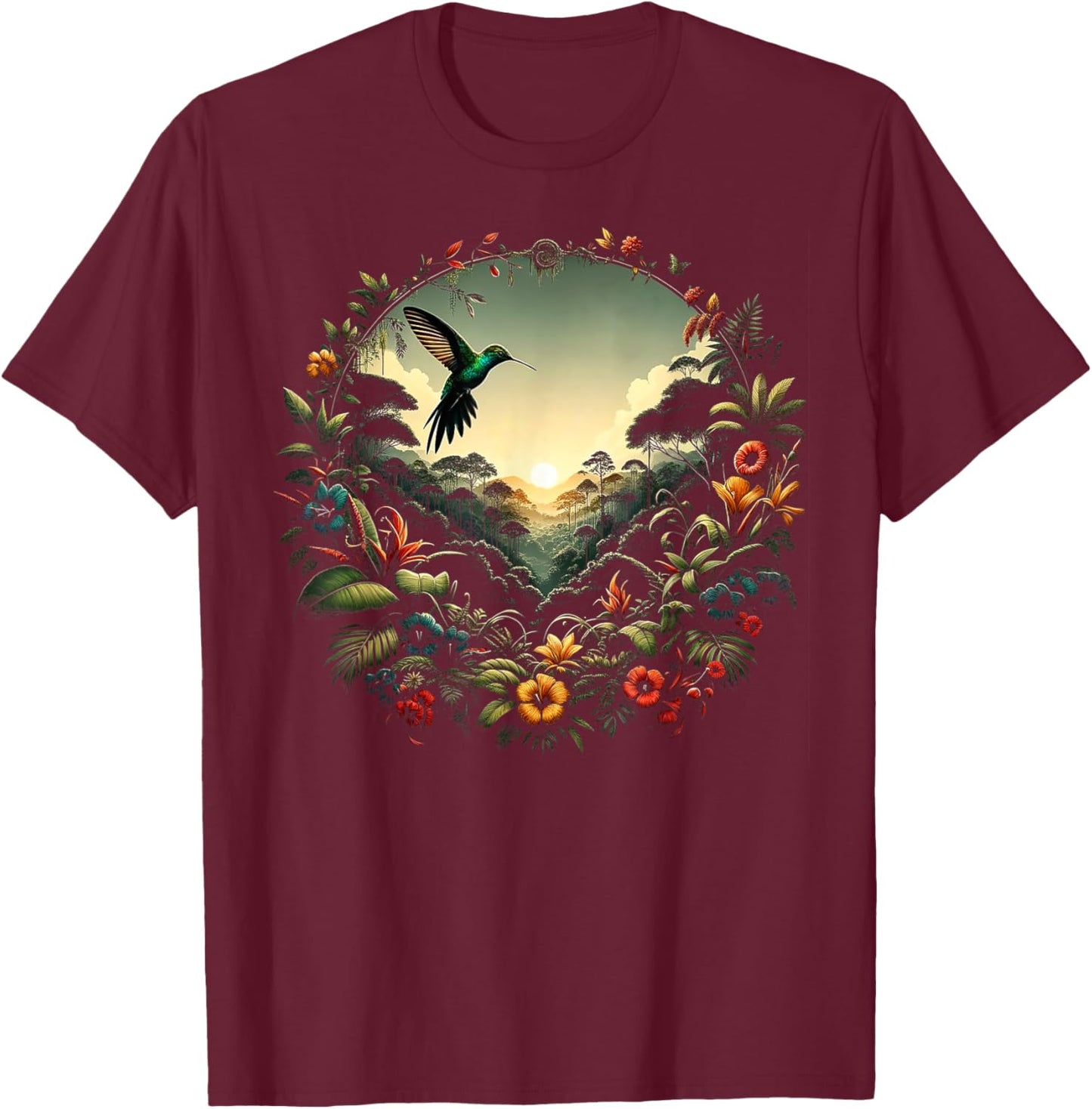 Hummingbird Beautiful Bird Watcher Floral Outfit T-Shirt - T-Shirt | Maroon