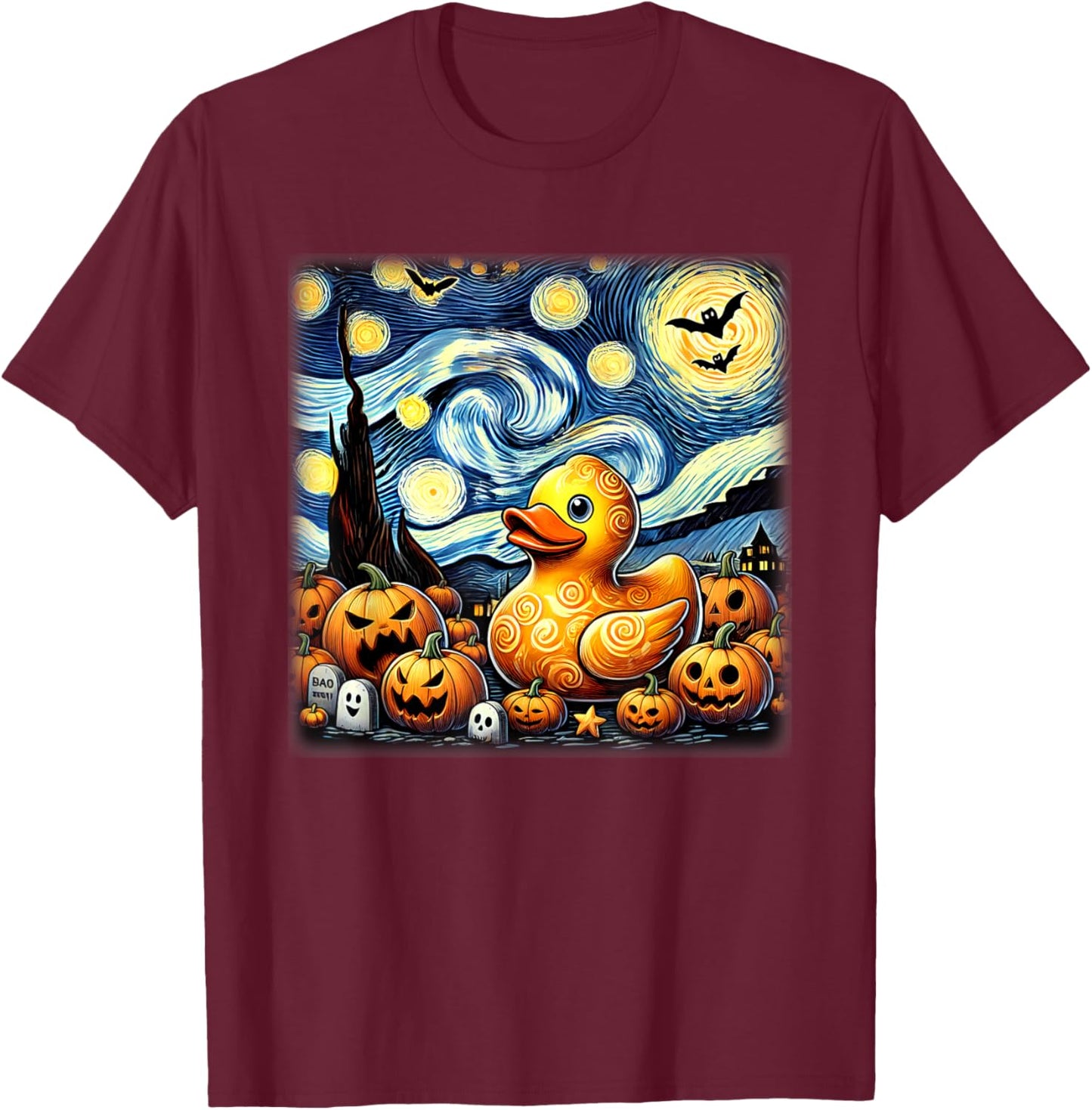 Starry Night Rubber Duck Halloween T-Shirt - T-Shirt | Maroon