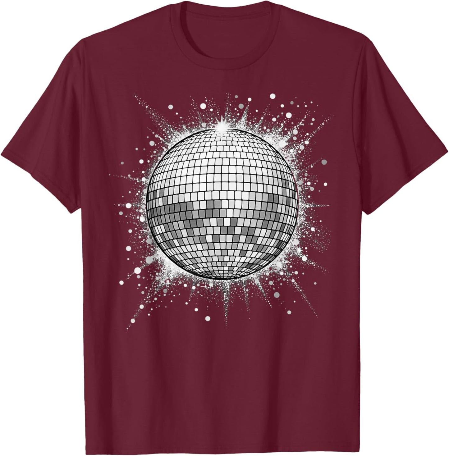 Black and White Disco Ball T-Shirt - T-Shirt | Maroon