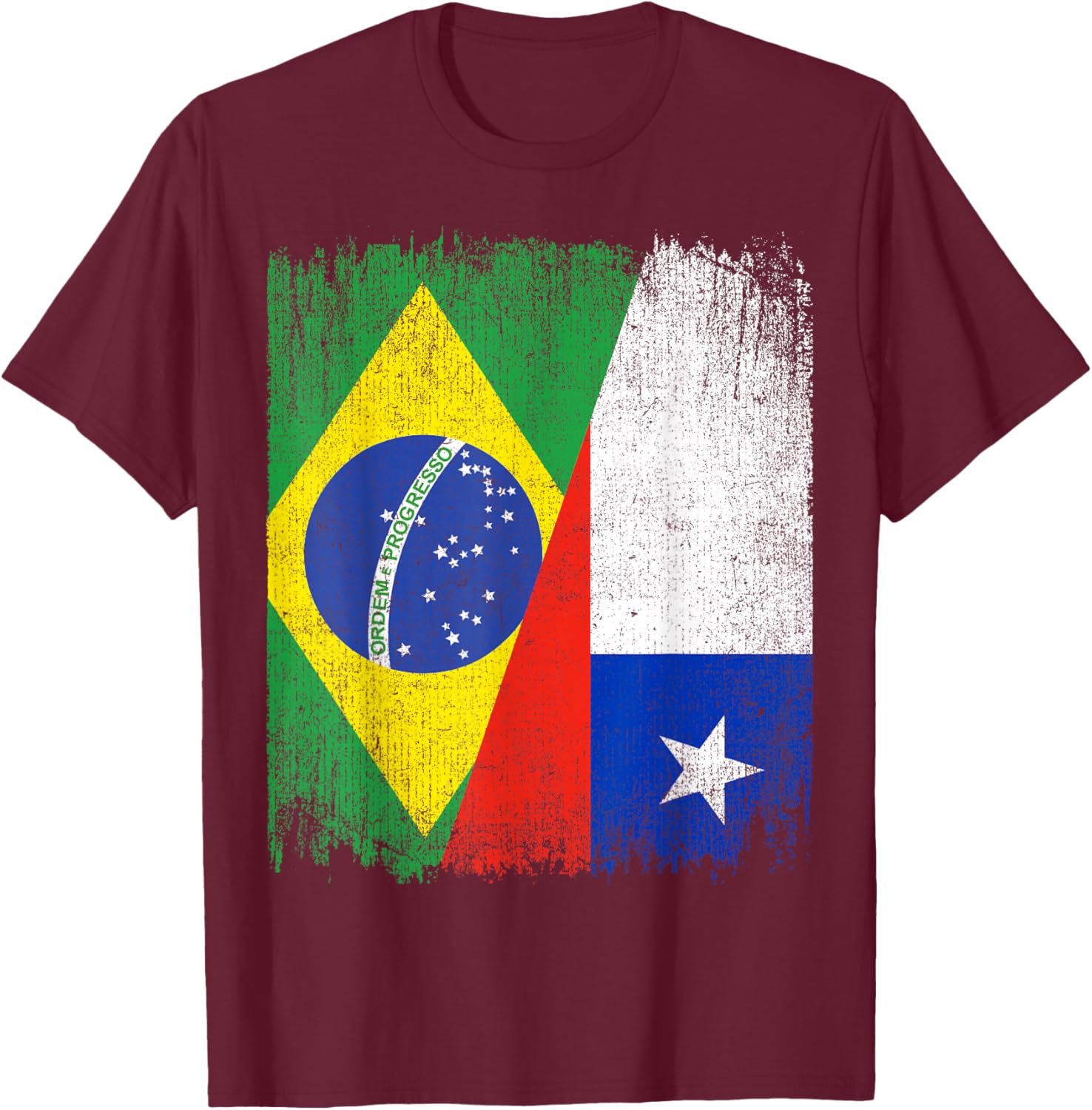 Half Brazil Chile Split Flag Brazilian Chilean Roots T-Shirt - T-Shirt | Maroon