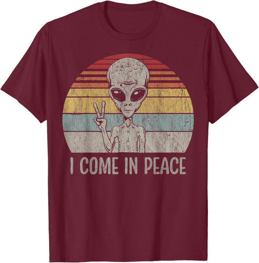 I Come In Peace Funny UFO Costume Kids Adults Funny Alien T-Shirt - T-Shirt | Maroon